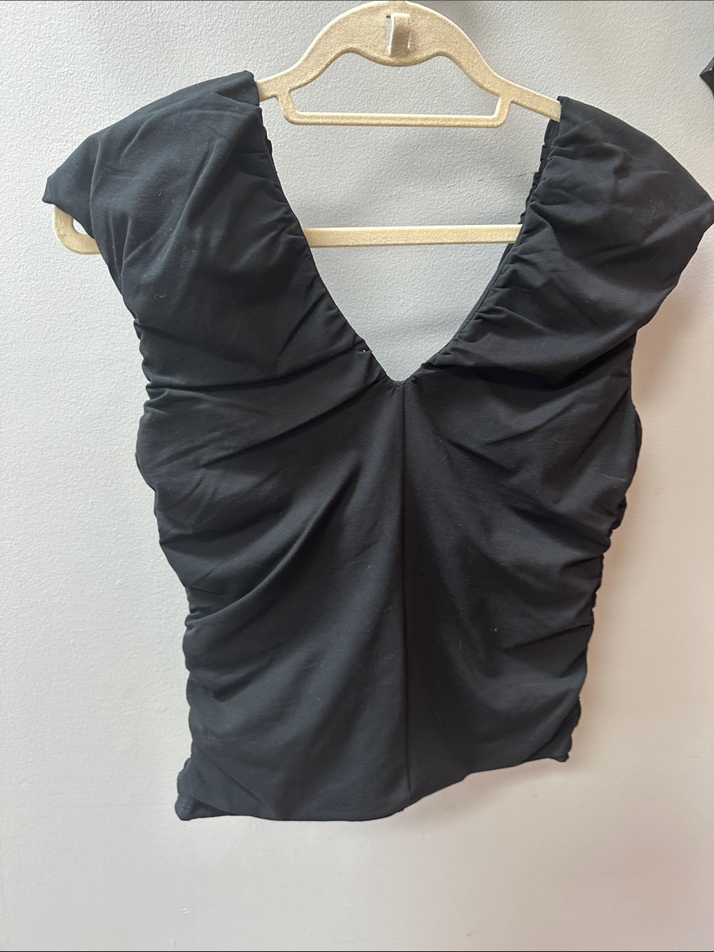 J. Crew Black Ruched V-Neck Cap Sleeve Tank